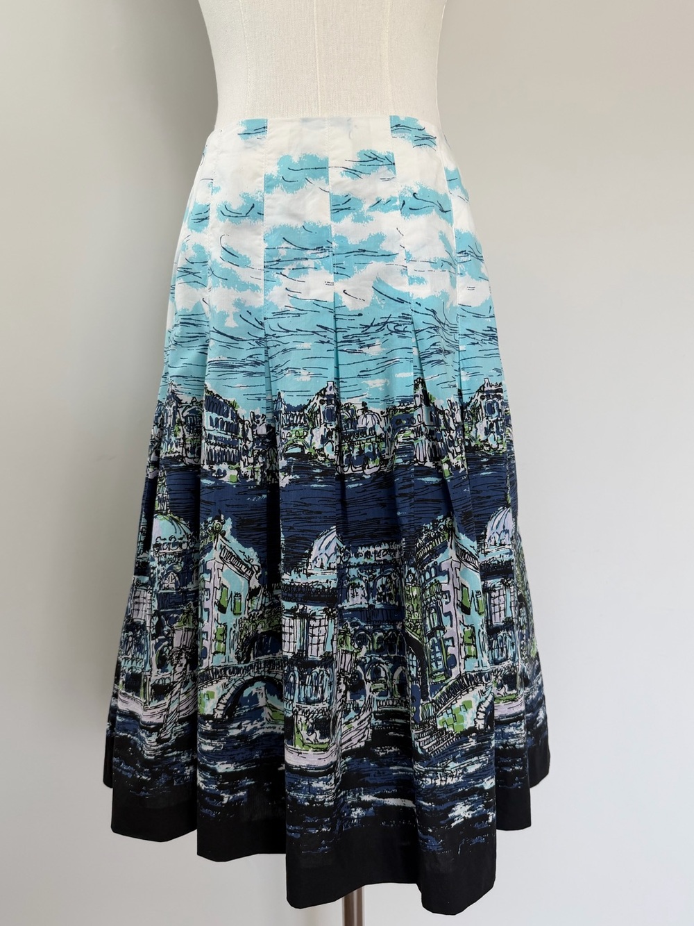 Talbots Venice Print Pleated A-Line Skirt Blue White Travel 4P - Picture 10 of 16